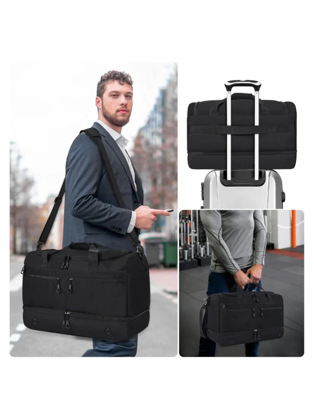 45L Carry-On Travel Duffel Bag with Shoe Compartment
